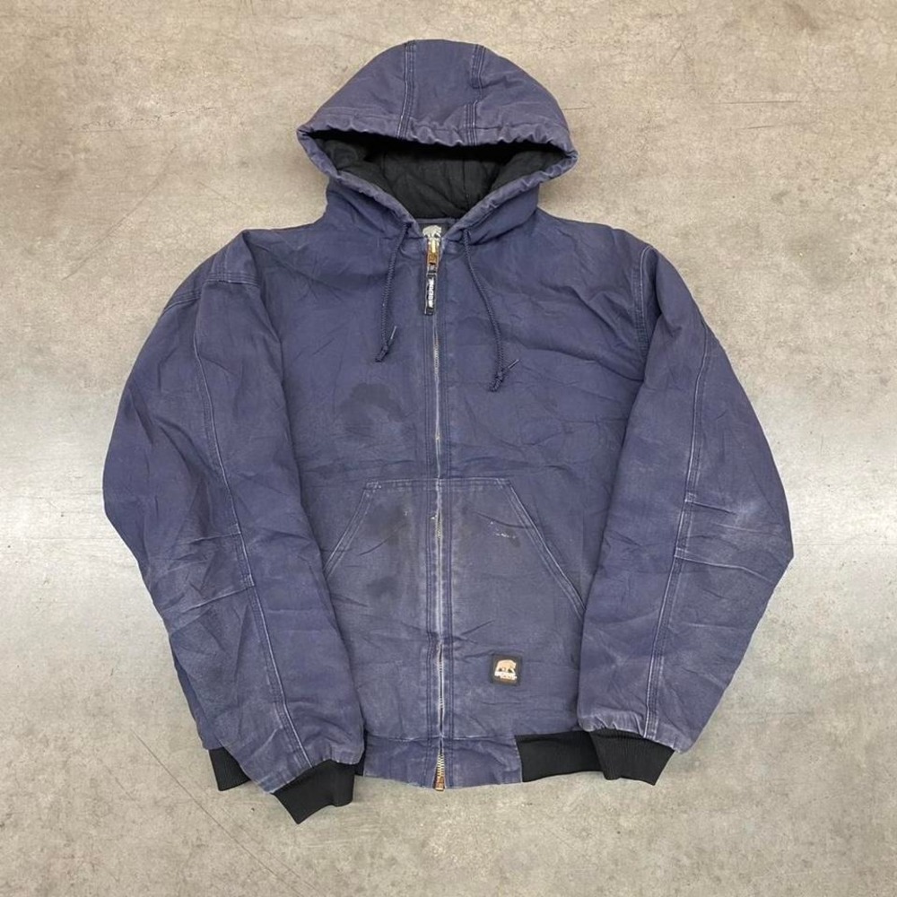 Berne Faded Canvas Full Zip Workwear‎ Distressed Blue Jacket Size XL